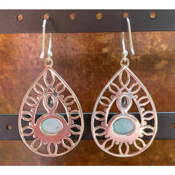 Sterling Silver, Larimar and Blue Topaz Earrings by PTI - Picture 4 of 5